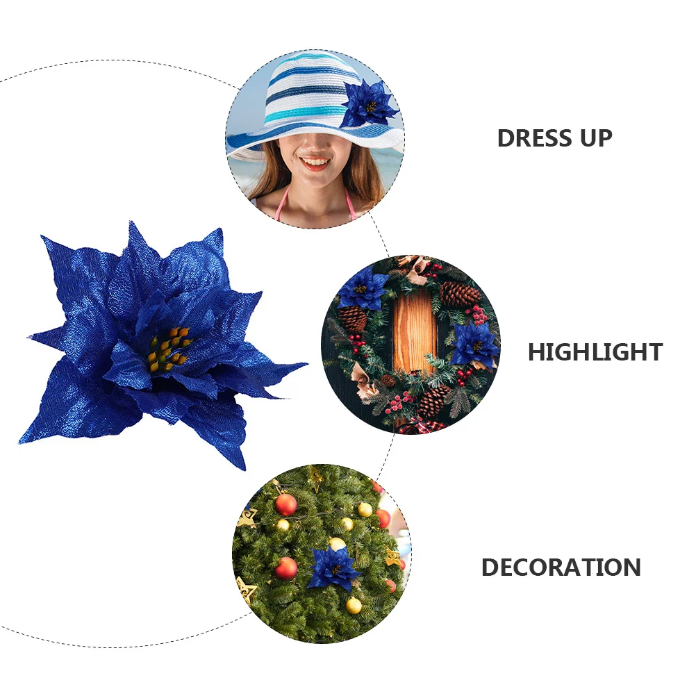 10Pcs Christmas Flower Decor Pe Artificial Xmas Flowers Party Supplies Christmas Tree Adornment Festive Ornament Bright Colors