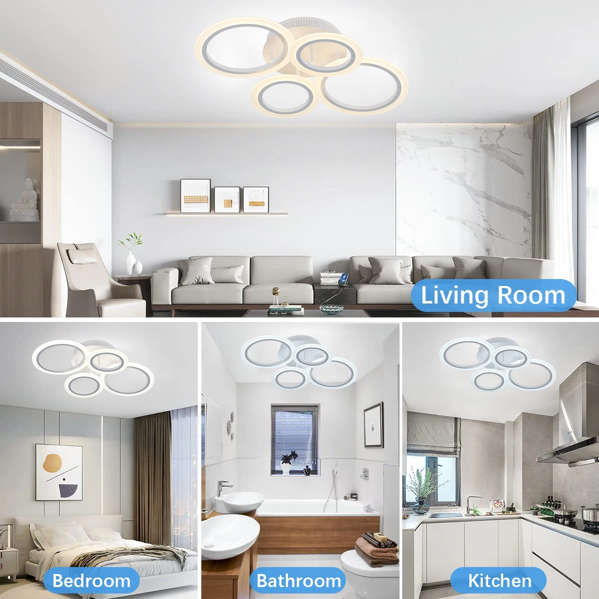 

LED Acrylic Ceiling Light Chandelier Ring Pendant Dimmable Remote Control Indoor Lighting Fixture for Bedroom Living Room