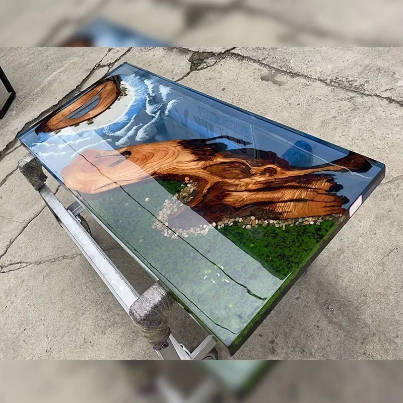 

Custom Epoxy resin art river ocean table Walnut Barflower solid wood large board Log tea can be customized