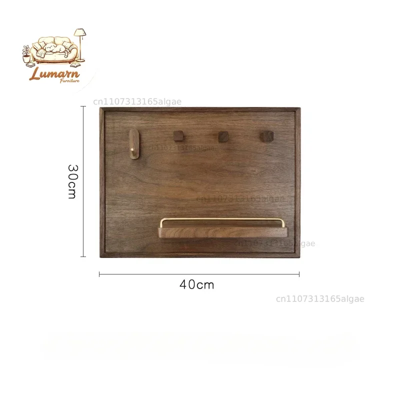 Wall-Mounted Storage Holder with Key Hook Walnut Wood Electric Meter Box Cover Decorative Rack Living Room Elegant Organization view 6