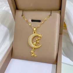 Classic Personality Micro-inlaid Moon Tassel Star Necklace Fashionable Charm Girls All-match Stainless Steel Clavicle Chain