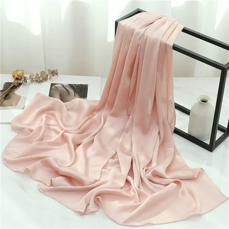 Solid Crinkle Chiffon Woman Scarf Fashion Casual Heavy Muslim Hijab Shawl Wraps Headband Bufanda Foulard Echarpe