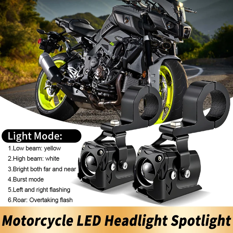 

2PCS Motorcycle LED Spotlights Dual Color Canbus For Yamaha MT10 TRACER 700 900 GT XSR 700 FZ07 Hi/Low Beam Fog Driving Lights
