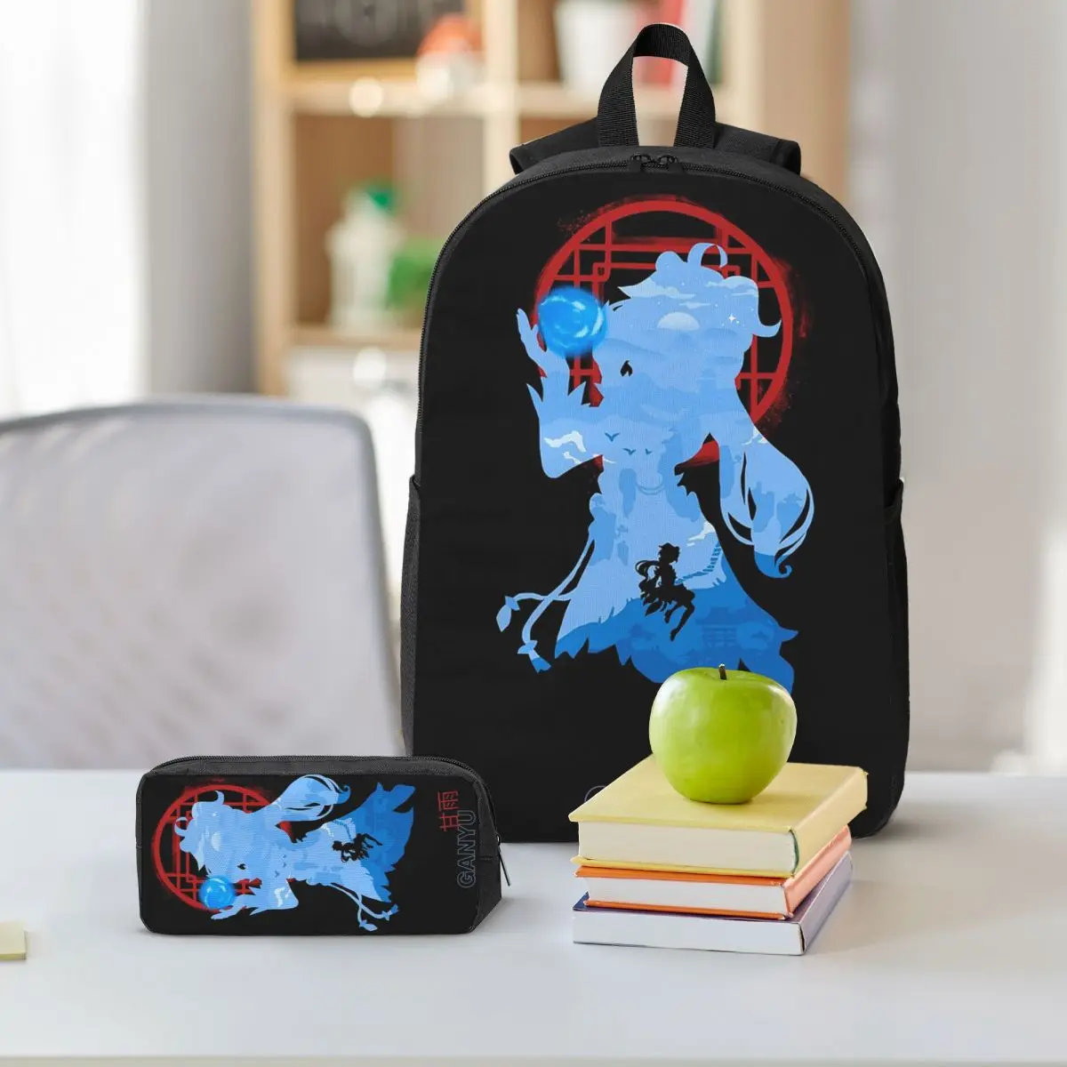 Genshin Impact Ganyu Backpack Student Boys Girls BookBag School Bag Laptop Shoulder Bags 3ps Insulated Lunch Bag Pencil Case