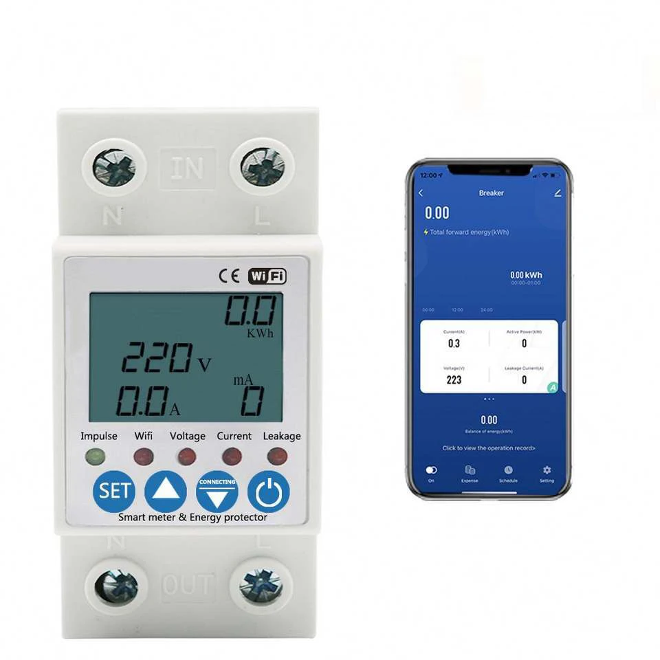 F50 2P 63A WiFi Smart Circuit Earth Leakage Over Under Voltage Protector Relay Device Switch Breaker Energy Power kWh Meter