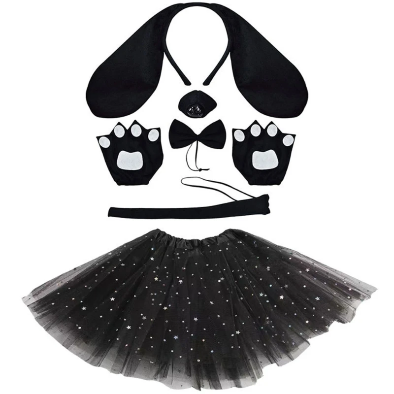 A0NF Costume per cani Coda, naso, coda, guanto gonna, vestito per travestimenti per cani