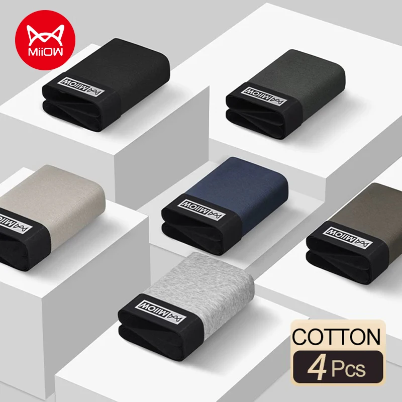 

MiiOW, 4 шт., мужское нижнее белье из чесаного хлопка, 7A, антибактериальные мужские трусы с промежностью, мягкие дышащие мужские трусы, трусы-боксеры