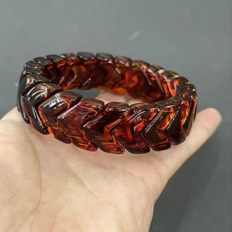 High Quality Blood Amber Arrow Bracelet Handmade Polished Natural Amber Hand Strap with Visible Threads Live Stream Hot Selling