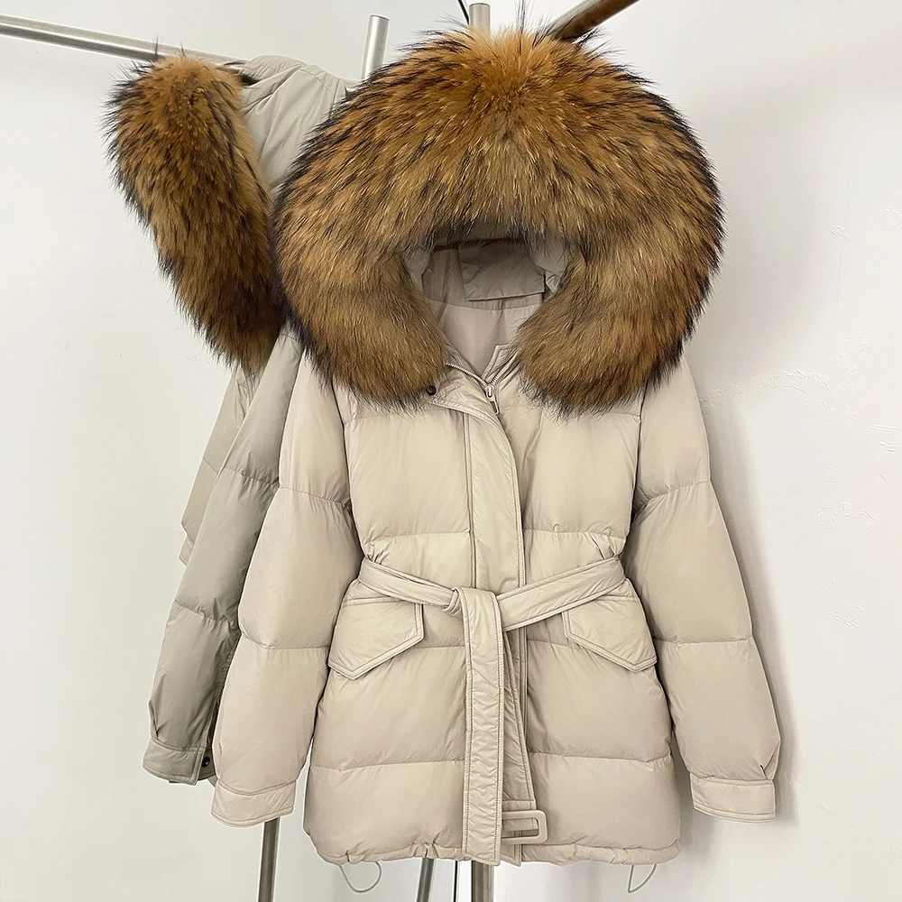 White Duck Down Coat Women Thick Reality Fur Jacket Hooded Real Fox Fur Female Autumn Winter Natural Fur Fluffy Puffer Jacket