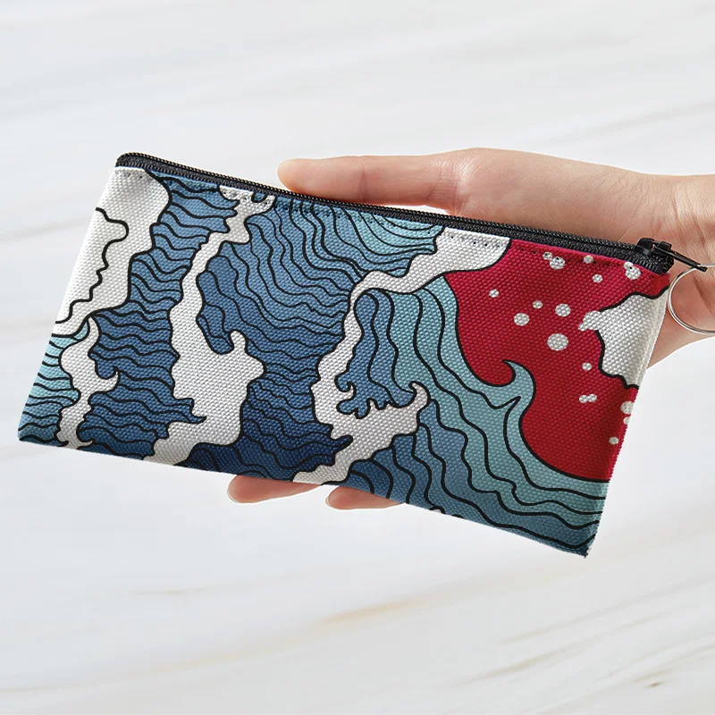 Ukiyo-e portafoglio nuvola di buon auspicio da donna semplice custodia cosmetica piccola borsa di tela Mini piccoli oggetti borsa portaoggetti portatile