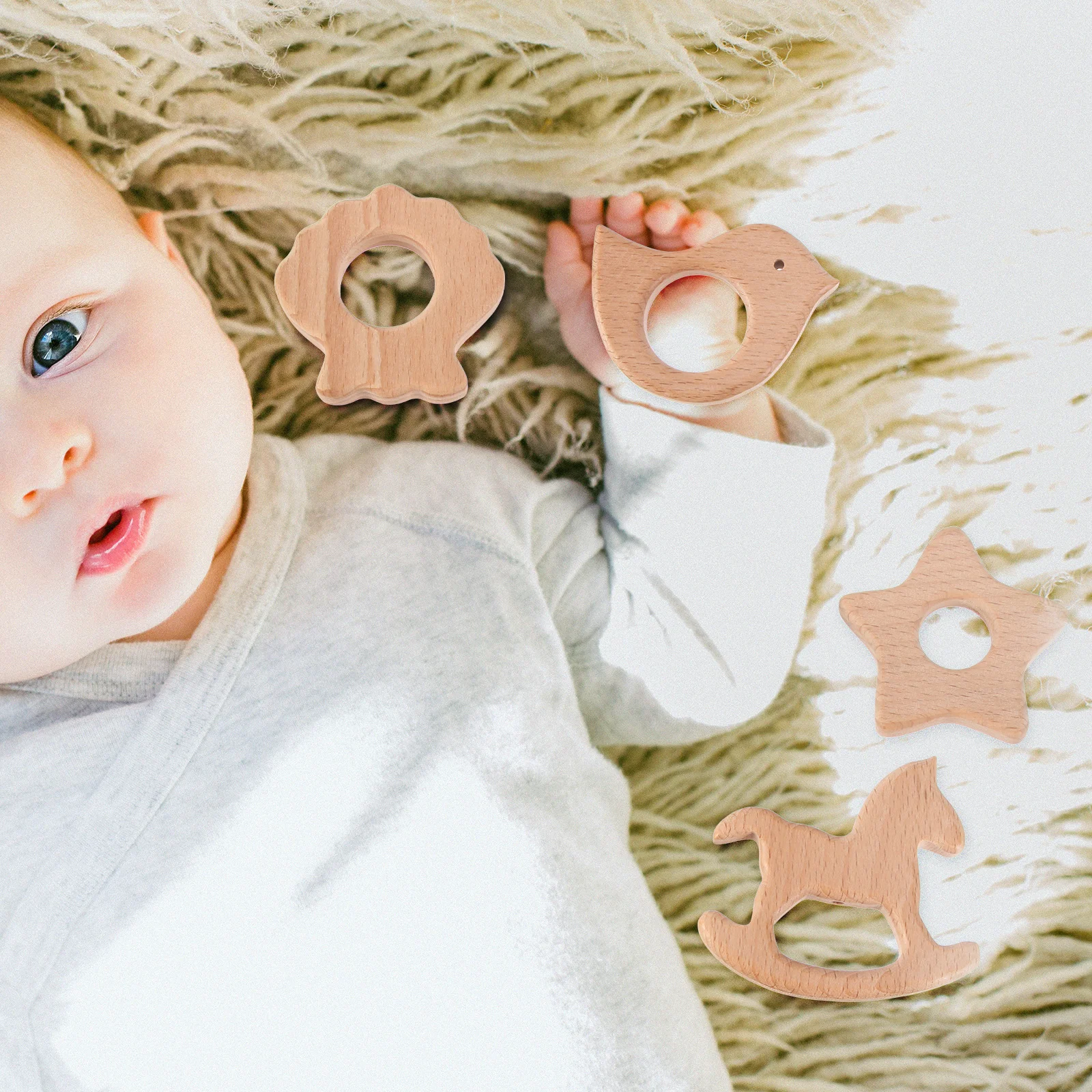 11Pcs Baby Wooden Teether Cartoon Shape Chewing Set for Healthy Active Infant Grinding Teeth Play Entertainment