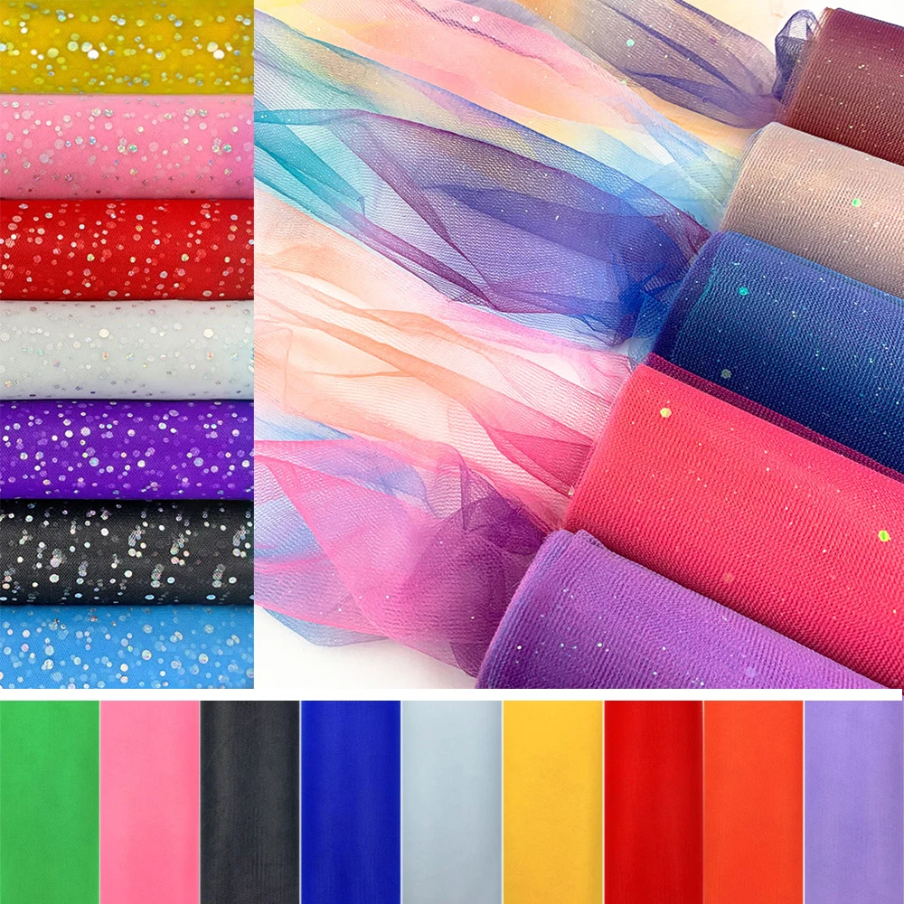 6in x 10 Yards Rainbow Glitter Solid Tulle Rolls Sequin Tulle Netting Fabric for Tutu Skirts Sewing Birthday Wedding Party Decor