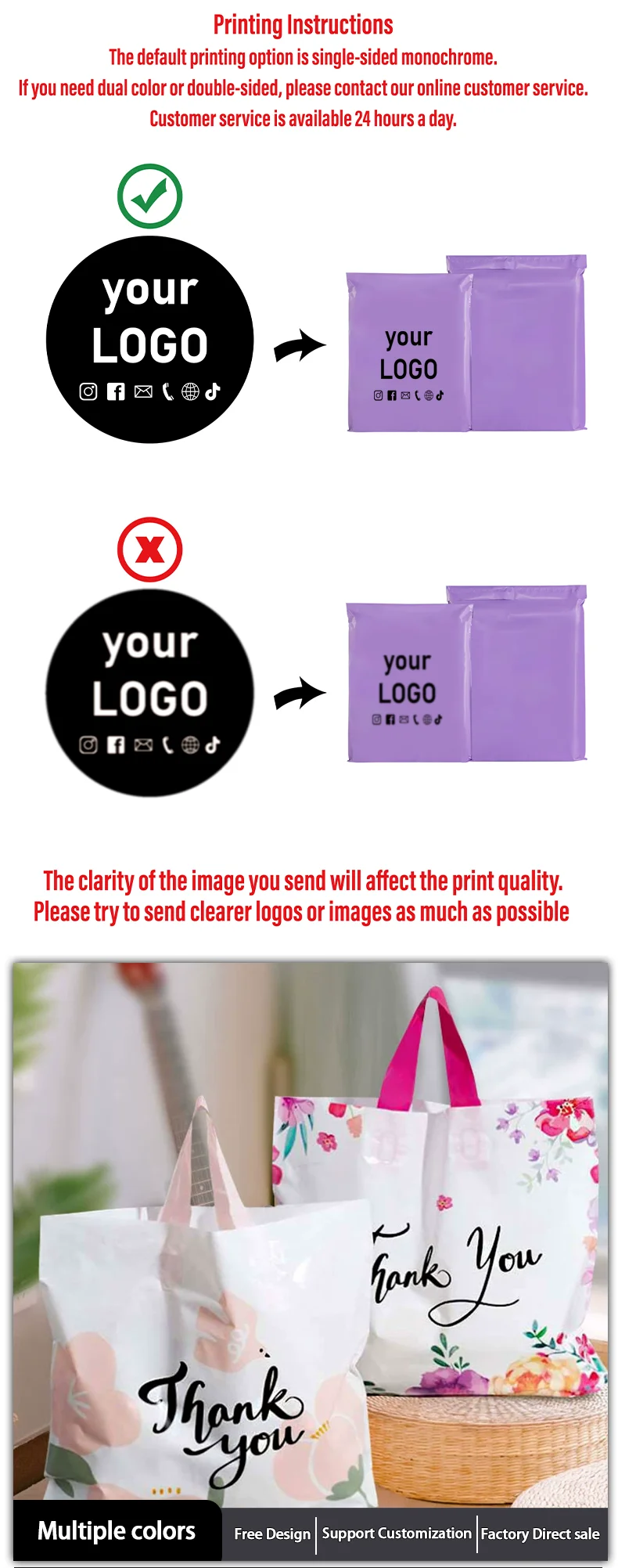 50 Stück Plastiktüten mit Dankeschön-Logo für Kleidung, Geschenkverpackung, Einkaufstüten, Verpackungstüten für Feiertage und Partys – Detail 2