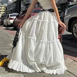 Y2k White Tiered Maxi Skirt  Elastic Waist Ruffle Flowy Long Skirt Women Boho Summer Vacation Fairycore Outfit Streetwear