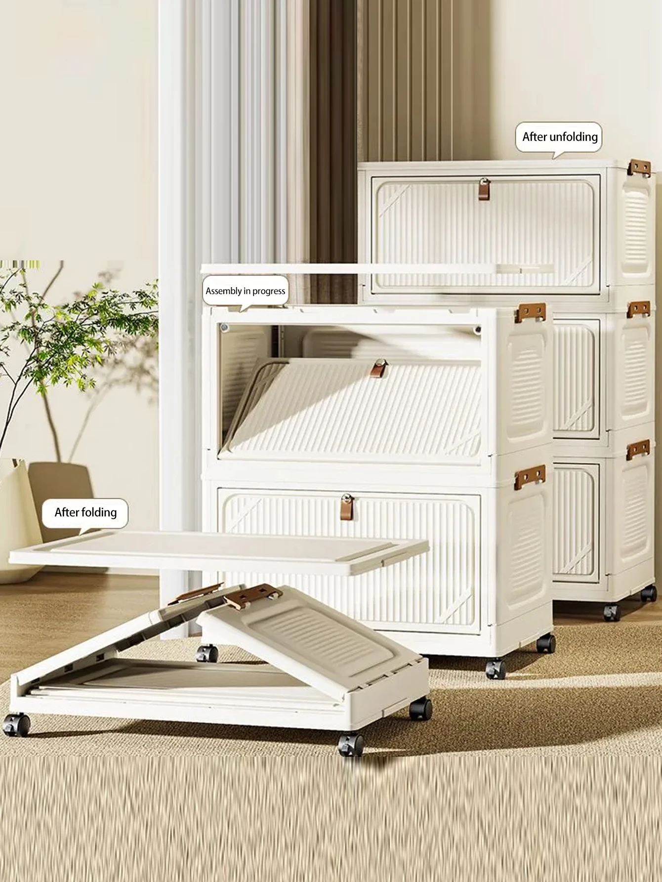 Portable Folding Storage Cabinet with Swivel Casters – Multi-Tier Flip-Top Rack for Living Room & Bedroom, No-Hassle Setup