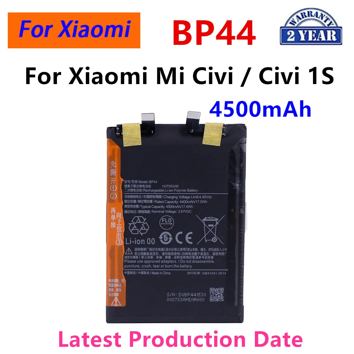 

New years Brand New BP44 4500mAh Replacement Battery For Xiaomi Mi Civi / Civi 1S Mobile Phone Batteries