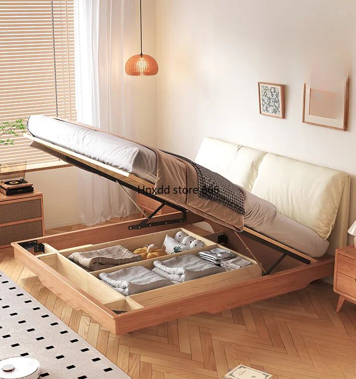 New Chinese ash wood double storage air pressure high box bed