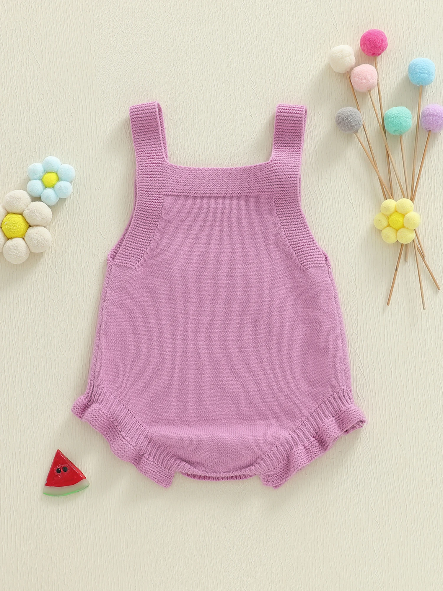 

Adorable Toddler Girl Overall Dress Sleeveless Round Neck Lovely Bunny Strawberry Stars Applique Spring Cotton Romper Jumpsuit