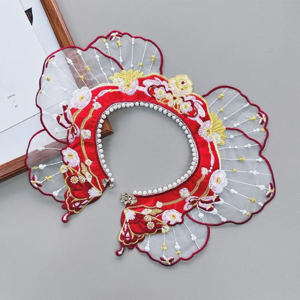 Embroidery Decoration Hanfu Shawl Pearl Traditional False Floral Yunjian Chinese Round Neck Kids Shirt False Collar