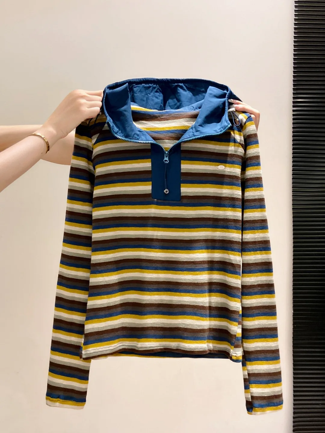 Retro Color Block Striped Hoodie Women's Long Sleeve T-Shirt Loose Fit Autumn New Style Commute Cotton Polyester Blend Zipper