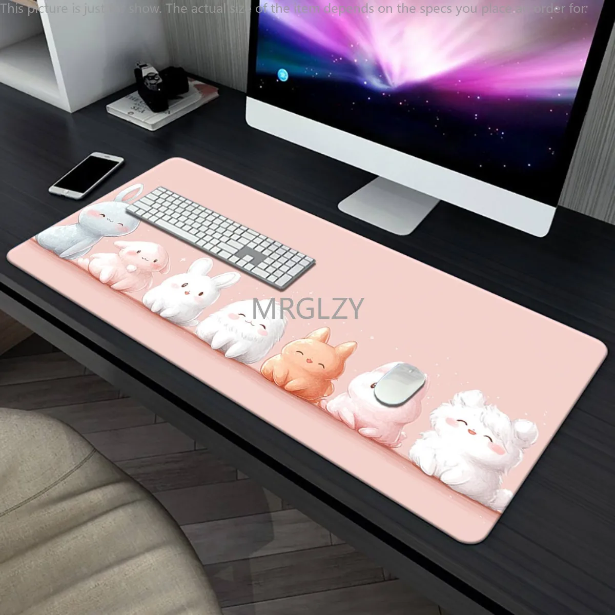

Cute Pastel Bunny Mouse Pad Large Rubber Base Anti-slip PC Desk Accessories Mousepad for Office and Gamer Keyboard Mat Decor Rug