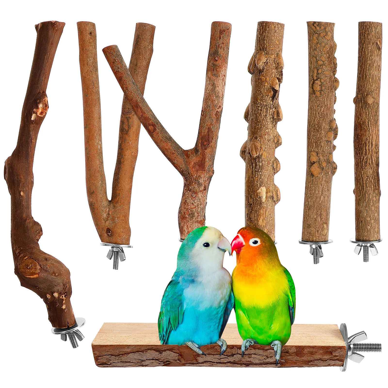 

7 Pcs Pepper Wood Perch Set Natural Wooden Cage Accessories Extra Platform s for Small Birds Parakeets Budgies Cockatiels