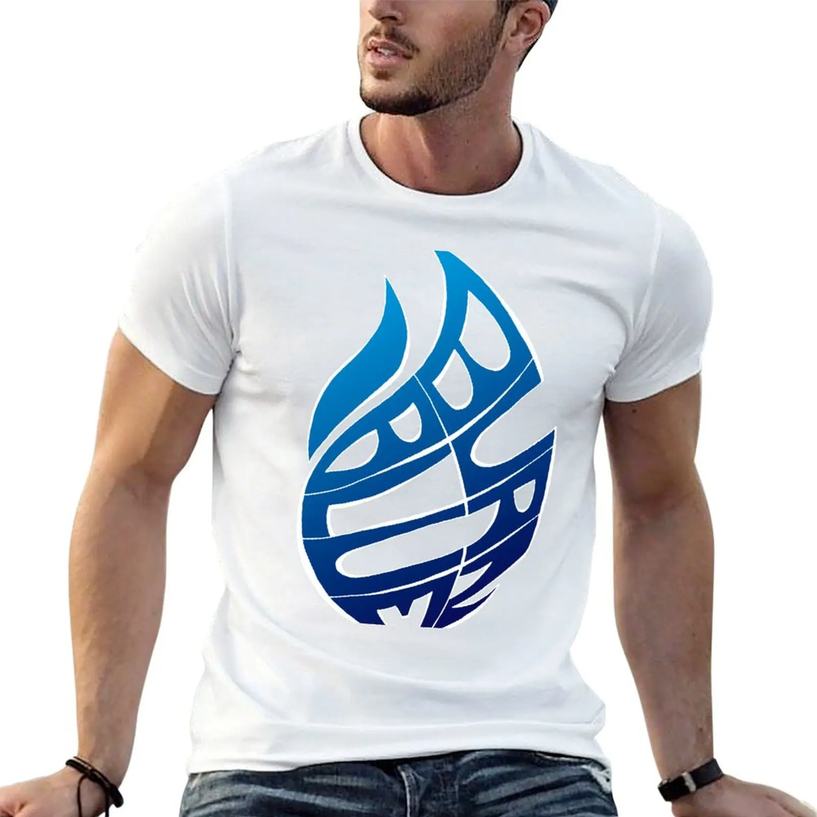 Blue Flames (White) T-Shirt Relaxed Fit Casual Short Sleeve Top