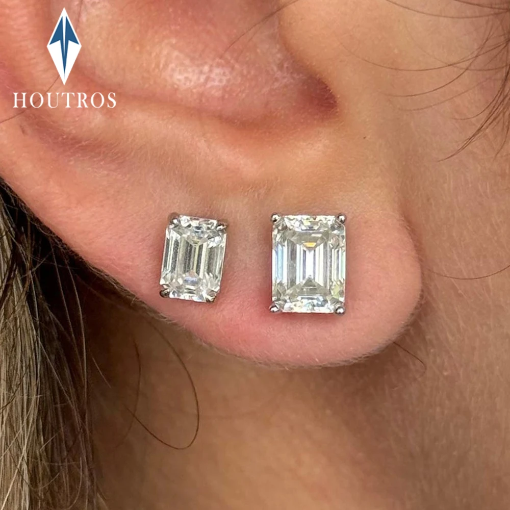 0.5-2CT Radiant Emerald Cut Moissanite Stud Earrings for Women 925 Sterling Silver Rectangle Solitaire Diamond Earrings Jewelry