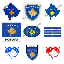 Kosovo mit Flagge Vinyl Aufkleber Lustiges Kosovo Albanien Doppelköpfiger Adler PVC Auto Aufkleber Zubehör für Autos Telefon Laptop