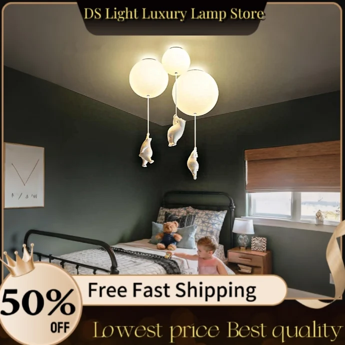 Hot Selling Cute Bear Doll Shape Ceiling Pendant Lamp Modern Balloon Glass Hanging E27 Ceiling Light for Children Room Kids Bed