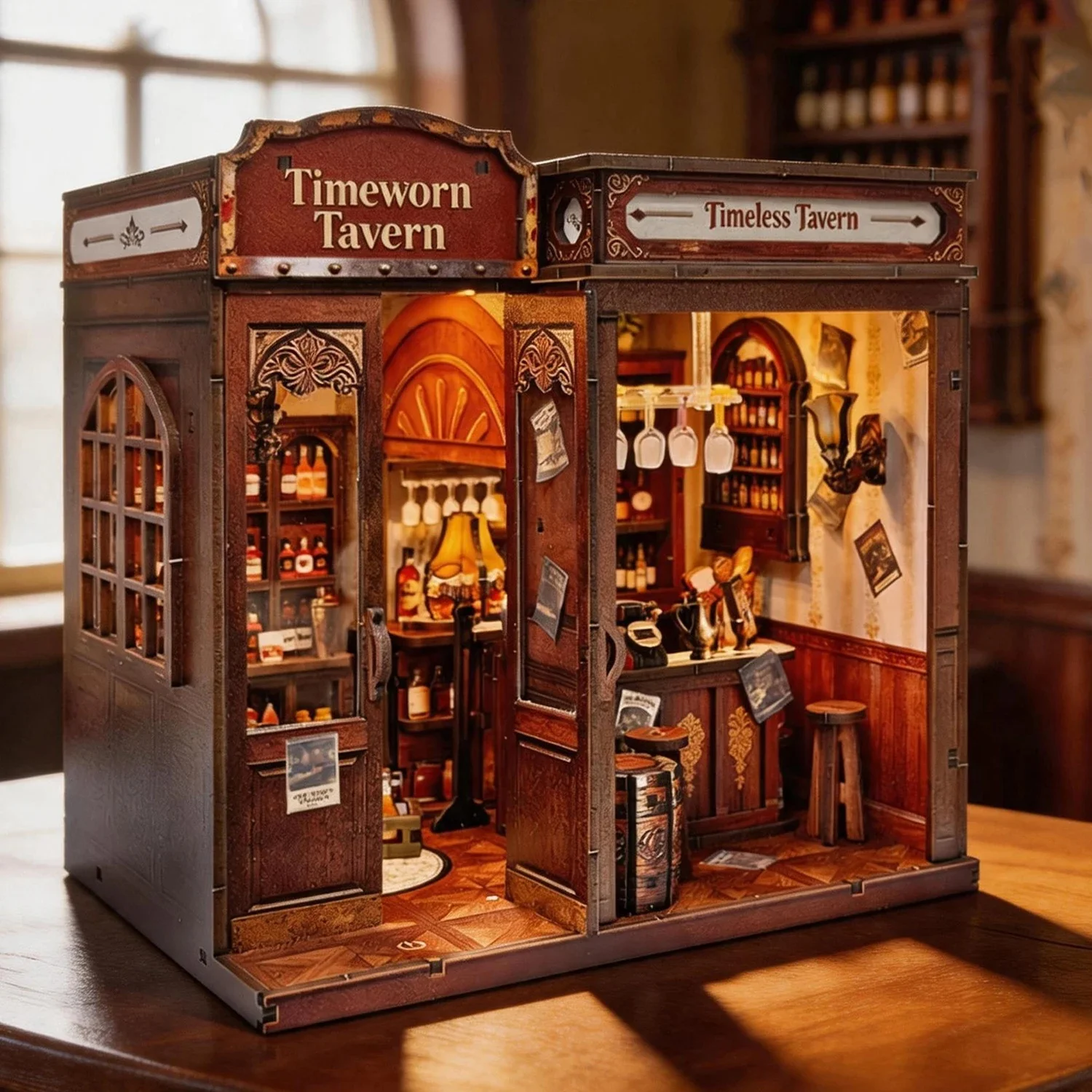 DIY Book Nook Shelf Insert Kit Timeworn Tavern Bookend Miniature Dollhouse 3D Puzzle Assembly Model Kit for Adults Birthday Gift