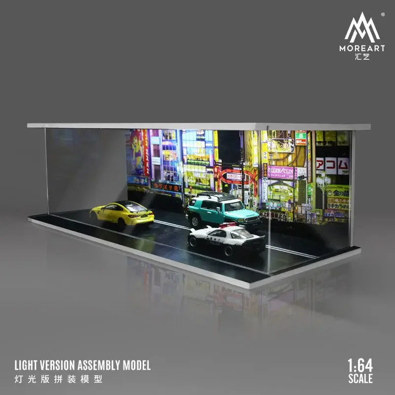 MoreArt 1/64 Simulated Parking Lot Street Scene Miniature Diorama Car Garage PVC Assembly with Light Parking Space Model Display