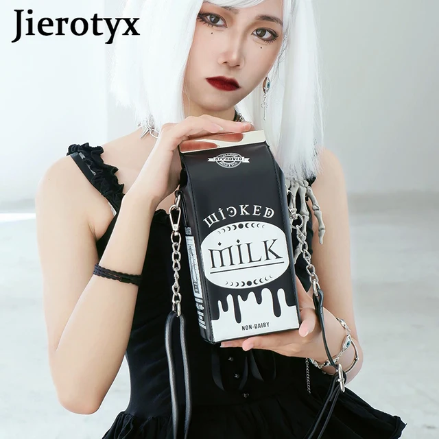 JIEROTYX torebki i torebki z kartonu mleka dla kobiet czarne torebki damskie w stylu Harajuku Punk sprzęgło z łańcuszkiem Gothic Dark