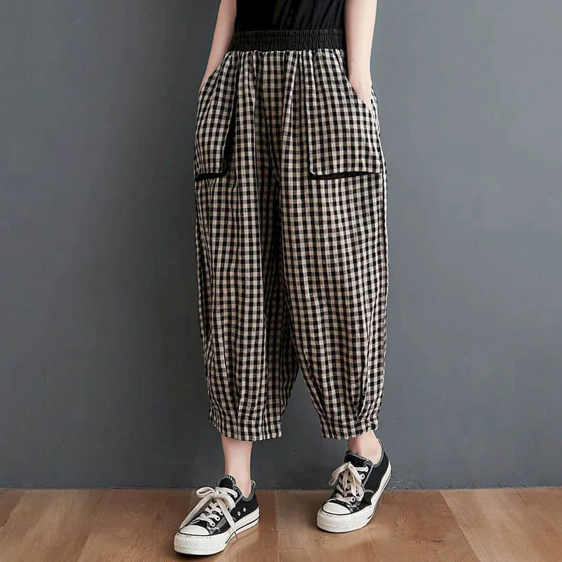 Cotton Linen Lantern Pants Women Summer Elastic Waist Loose Casual Women Korean Style Harajuku Vintage Trousers Women Clothing