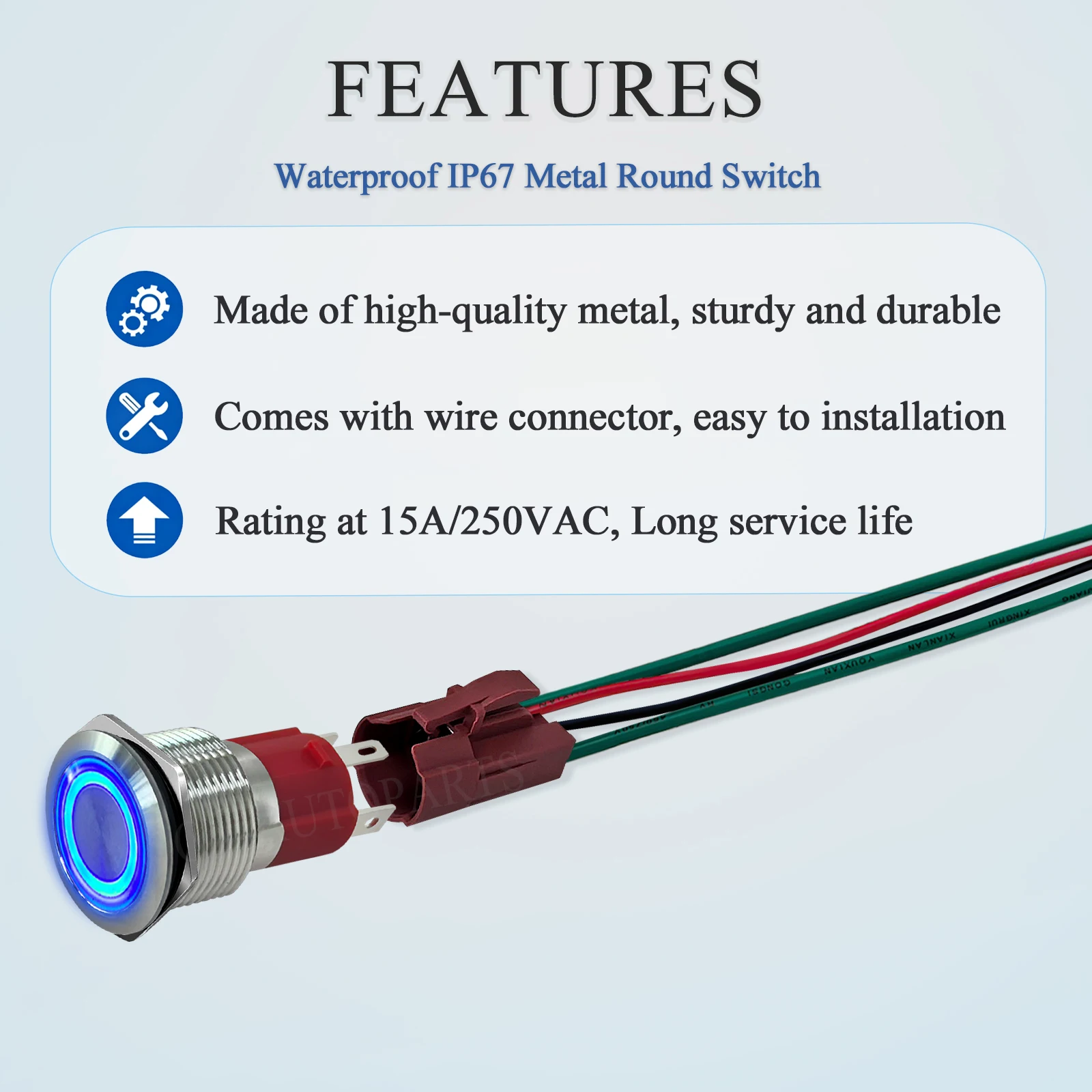 Stainless Steel Button Switch 19mm Power Button Round Button Blue Ring LED Light 12V 24V Waterproof Self Locking Push Switch