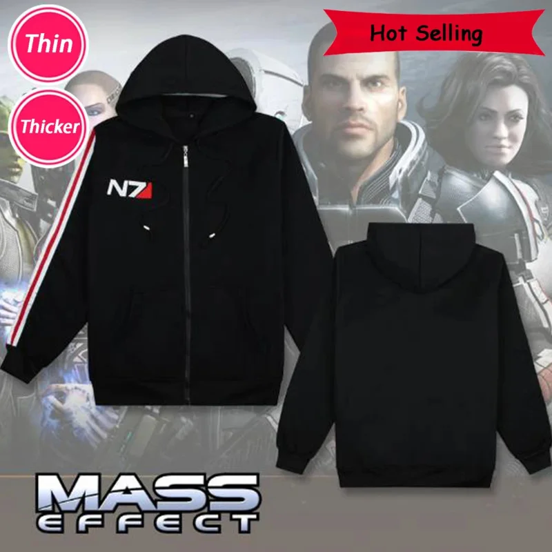 Game Men Mass Effect N7 Cosplay Zipper Jacket Sweatshirts Thicken Hoodie Coat Casual Fashion Streetwear Adult Costume Tops Gifts