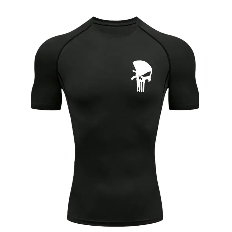 Skull 2026 Men's Sports T-shirt Training Fitness Compression Workout Rashguard Tops Quick Dry Short Sleeve Men