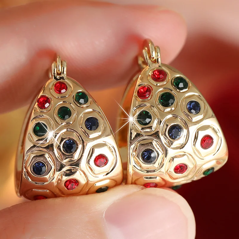 Vintage Court Style Synthetic Zircon Wide Hoop Earrings Women's Light Luxury Elegant Ear Buckle Fashion Jewelry Accessory