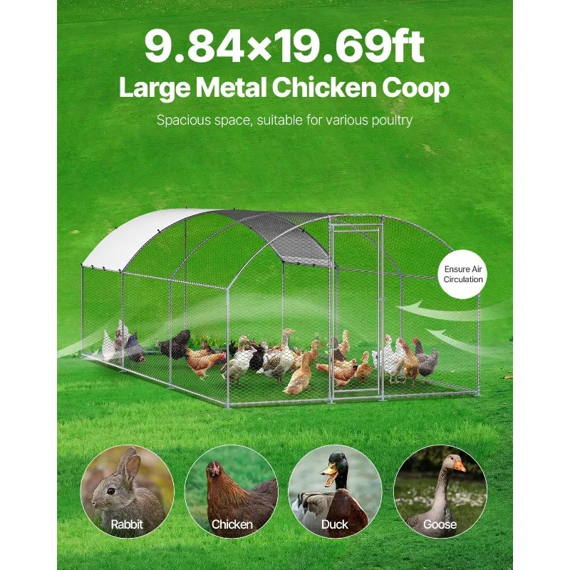 Pollo Coop in metallo 9,8x19,6x6,5 piedi Corsa per polli con copertura Doom Tetto