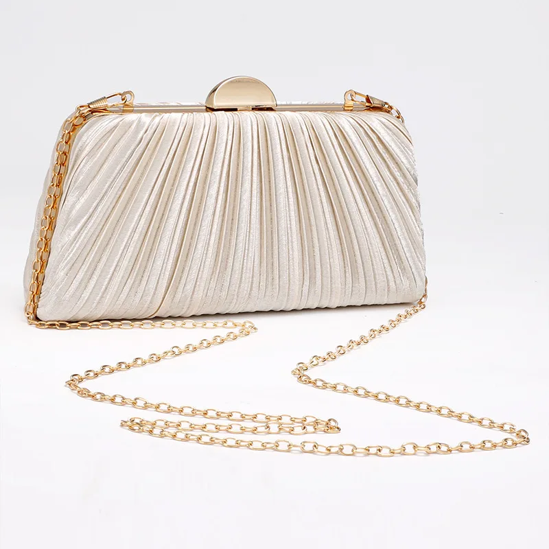 

Luxury Bags Designer Pleated Satin Evening Bag Metal Buckle Chain Handbags Clutch Bag Women's Bags Trend 2025 Banquet Dress Bag