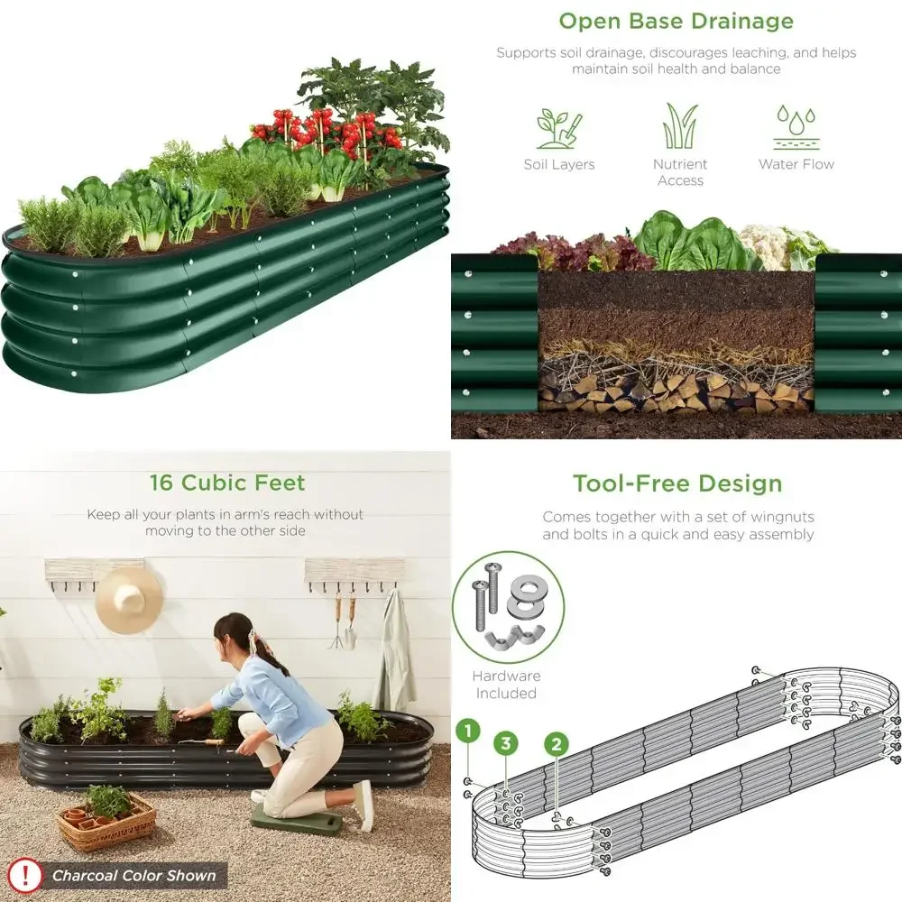

Oval Metal Raised Garden Bed 8x2x1ft for Deep Root Vegetables, Flowers, Herbs, and Succulents Outdoor Planter Box