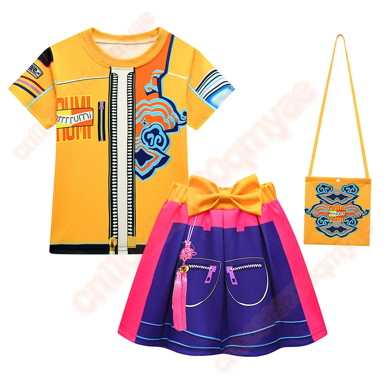 K-Pop شيطان الصيادين تأثيري حلي الفتيات تي شيرت + فستان مجموعة أطفال حفلة الهالوين ميرا رومي زوي ملابس الأطفال فتاة فستان