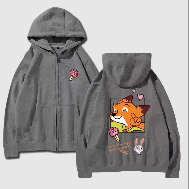 Fashion Crazy Zootopia Rabbit Judy Fox Nick Couple Sports Jacket Hoodie Women\'s Zipper cardigan Sweatshirt