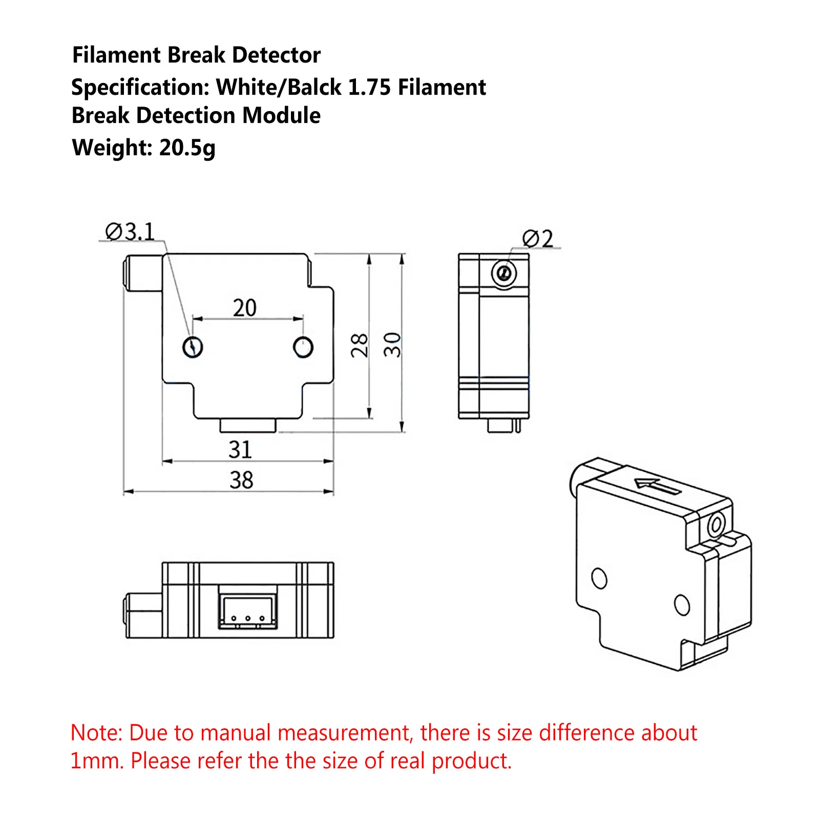 1.75mm 3D Printer Part Smart Filament Sensor Filament Break Detection Module For Ender 3 Material Runout Detection 3D Printer