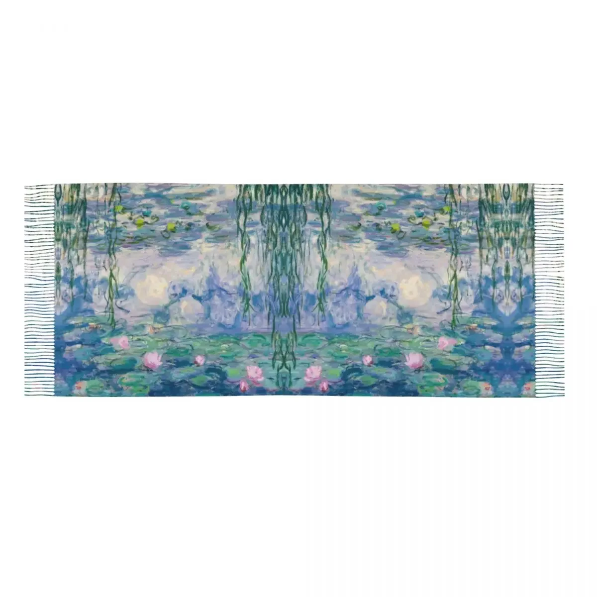 Female Long Water Lilies Claude Monet Fine Art Scarves Women Winter Fall Thick Warm Tassel Shawl Wraps French Painter Art Scarf