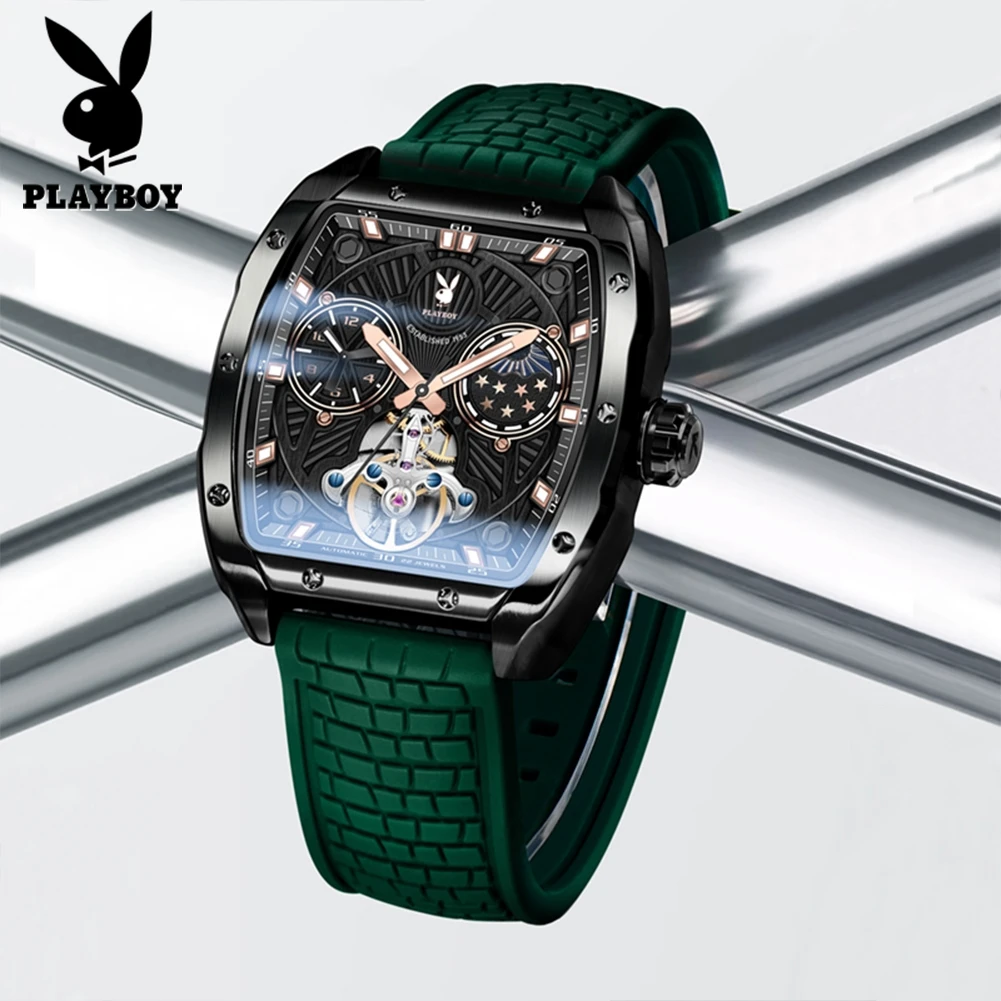 

PLAYBOY 3058 Brand Mens Watch Luxury Mechanical Movement Wristwatch Waterproof Luminous Watches For Man Automatic Hand
