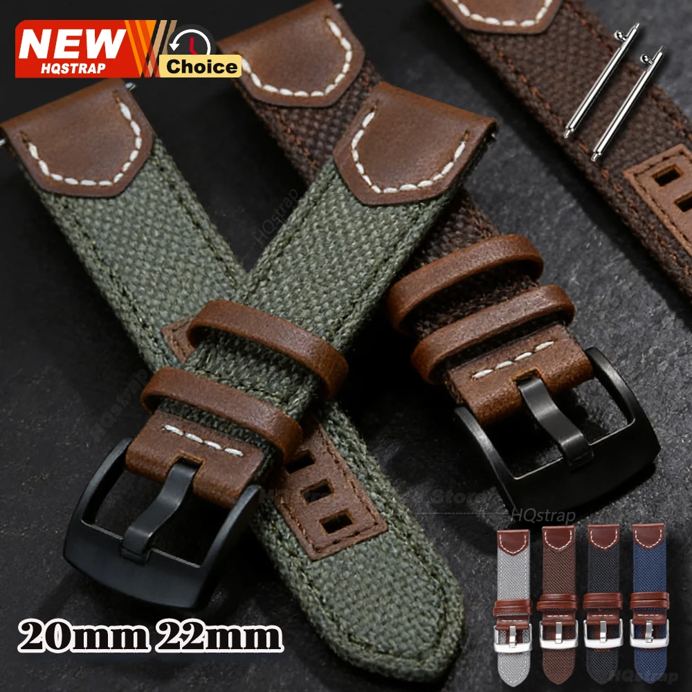 20mm 22mm Canvas-Nylon-Armband Smartwatch-Lederband für Samsung Galaxy 7/6/5/4 40mm 44mm Classic für Seiko Armband für Rolex