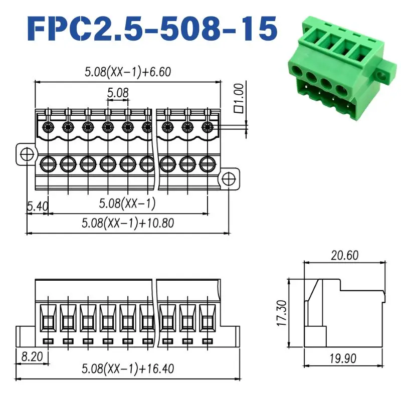 25/50PCS 2EDG-DB KF2EDG-GB 5.08mm Pitch Closed End Plug-in Separable PCB Terminal Block Wire Connector