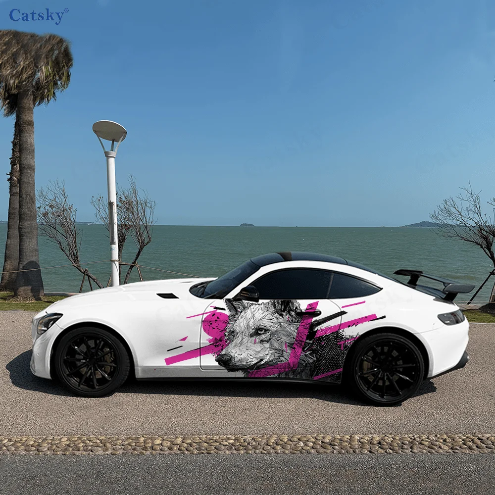 Colorful Wolves Splatters Car Side Sticker Decor,PVC Waterproof Scratch Resistant Decal, Car Protection, Auto Accessories Gift