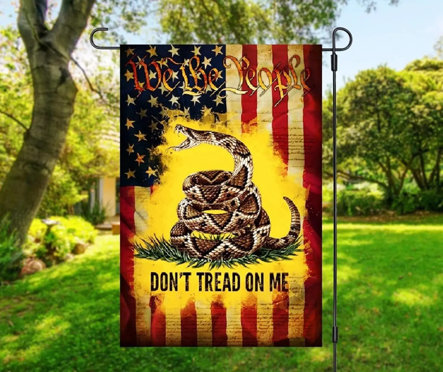 We The People Don&;t Tread On Me Gadsden American Flag Sublimated Double Sided Deluxe Garden Flag  3ply 600 Denier 110 Knitted P